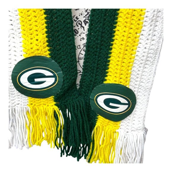 Green Bay Packers Handmade Crochet Scarf NFL Fan Team Logo & Fringe Stripes VTG - Picture 2 of 6